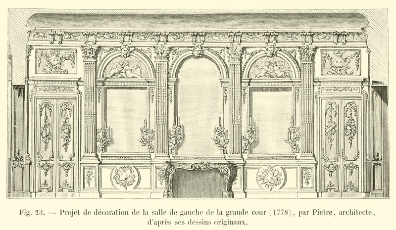 Projekt na výzdobu levého pokoje velkého nádvoří, 1778, architekt Pietre, z jeho původních kreseb od French School