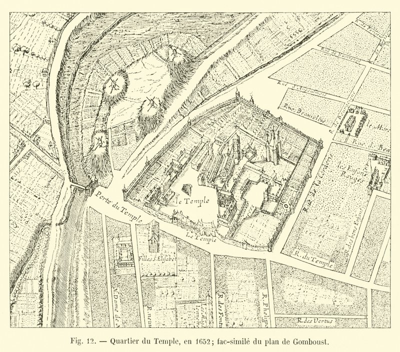 Chrámová čtvrť, v roce 1652; faksimile mapy Gomboust od French School