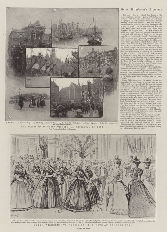 Přistoupení královny Wilhelminy, slavnost v Scheveningenu (rytina) od French School