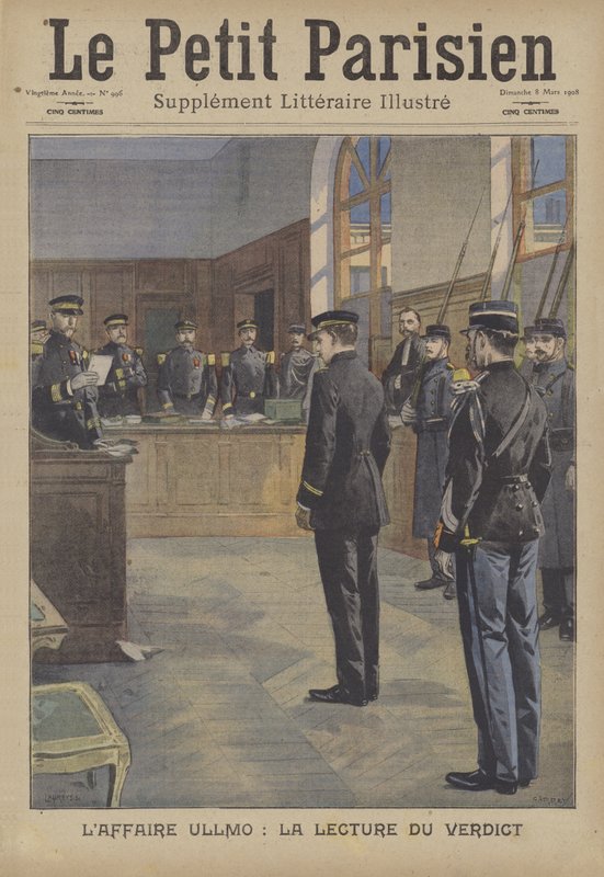 Čtení verdiktu v procesu s velezradou Charlese Benjamina Ullma (barevné lito) od French School