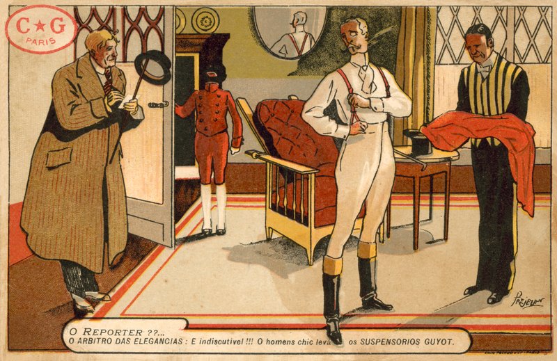 Reportér zpovídá oblékajícího se gentlemana (chromolitho) od French School