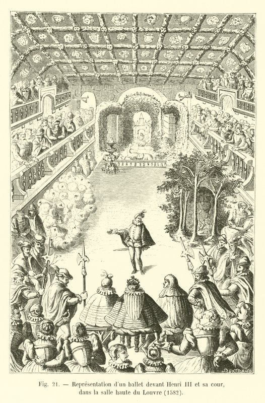 Zastoupení baletu před Jindřichem III a jeho dvorem, v horní místnosti Louvru, 1582 od French School