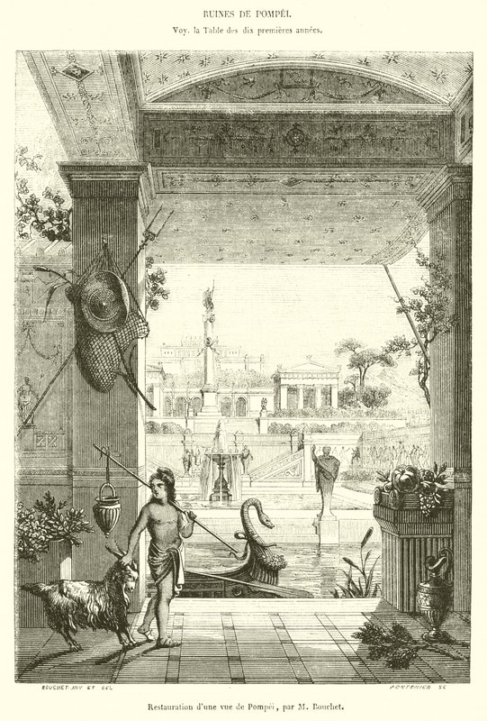 Restaurování pohledu na Pompeje (rytina) od French School