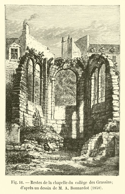 Zbytky kaple College des Grassins; podle kresby M A Bonnardota, 1850 od French School
