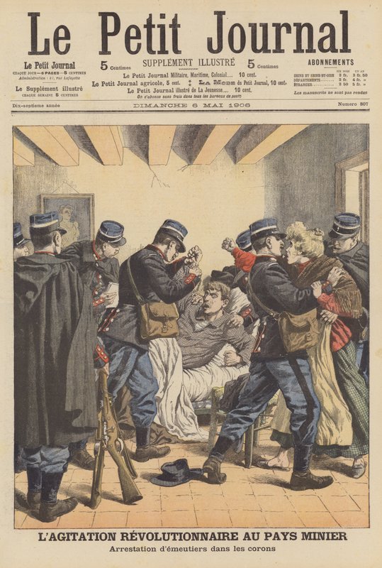 Revoluční agitace v uhelných polích Nord-Pas-de-Calais, Francie (barevné lito) od French School