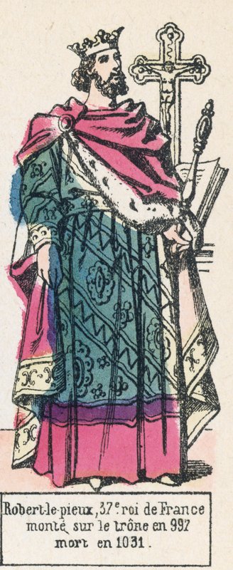 Robert Zbožný, 37. král Francie, nastoupil na trůn v roce 997, zemřel v roce 1031 (barevná rytina) od French School