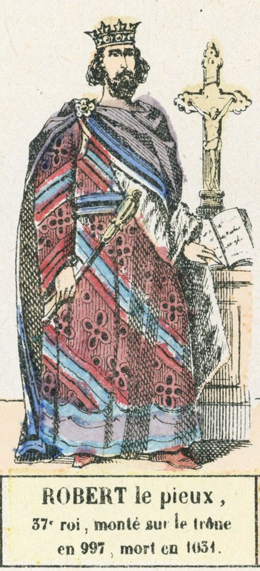 Robert Zbožný, 37. král, nastoupil na trůn v roce 997, zemřel v roce 1031 (barevná rytina) od French School