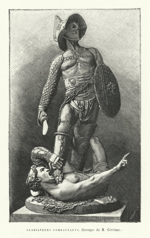 Římští gladiátoři bojující (rytina) od French School