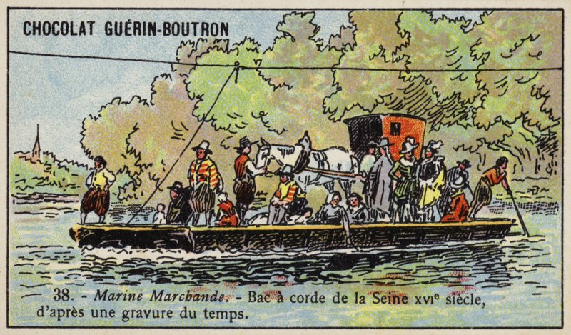 Lanový trajekt přes řeku Seinu, Francie od French School