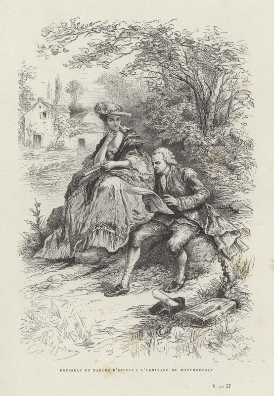 Rousseau a Madame Depinay v Ermitage de Montmorency od French School