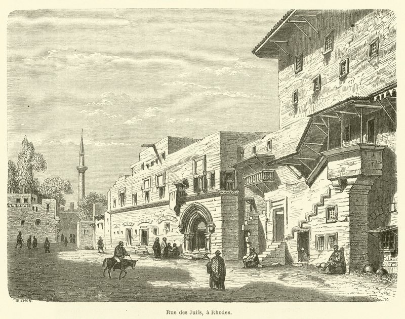 Ulice Židů, na Rhodosu (rytina) od French School