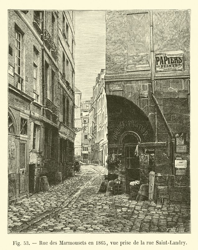 Rue des Marmousets v roce 1865, pohled z rue Saint-Landry od French School
