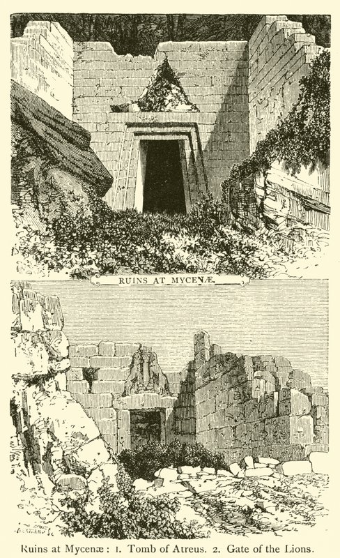Ruiny v Mykénách (rytina) od French School