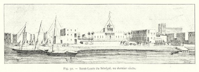 Saint-Louis of Senegal, v minulém století (rytina) od French School