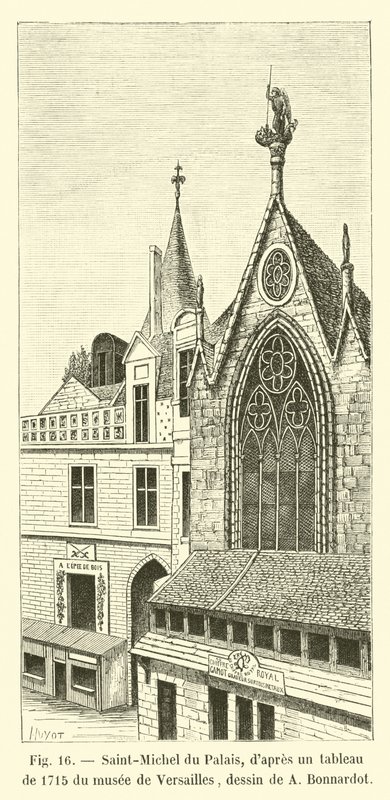Saint-Michel du Palais, podle malby z roku 1715 ve Versailles Museum, kresba A Bonnardot od French School