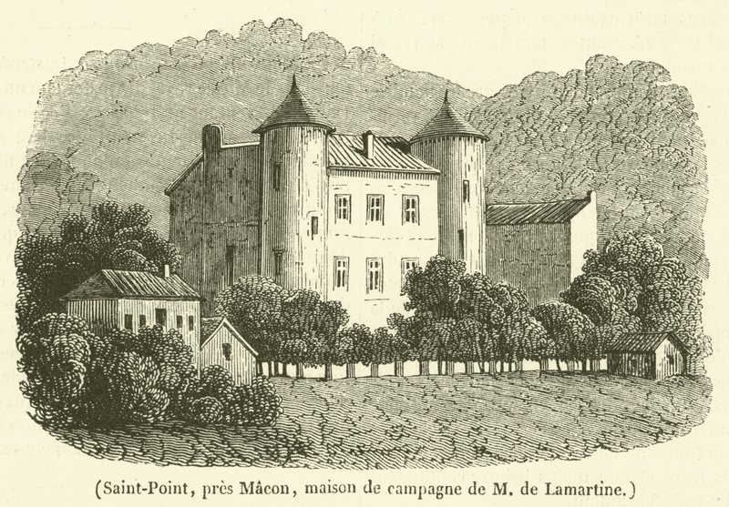 Saint-Point, poblíž Macon, venkovský dům Madame de Lamartine (rytina) od French School