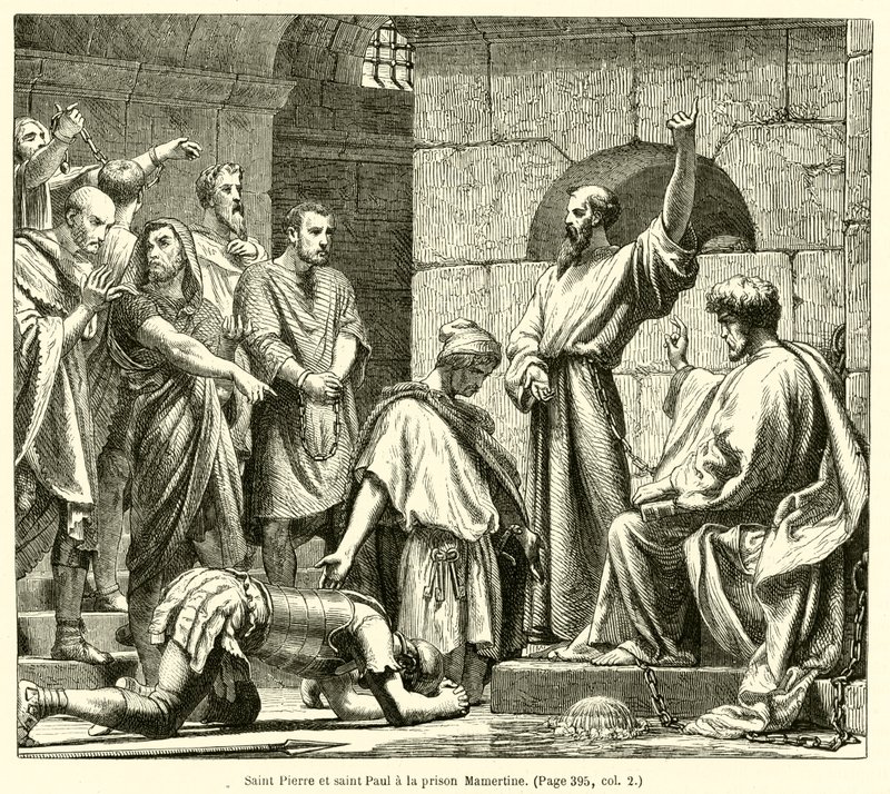 Svatý Petr a svatý Pavel ve vězení Mamertine (rytina) od French School