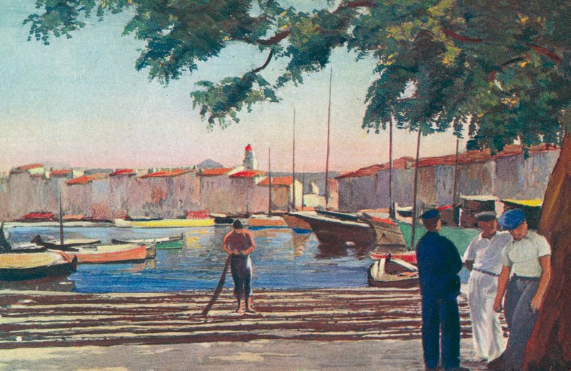 Saint Tropez: Přístav (barevná litografie) od French School