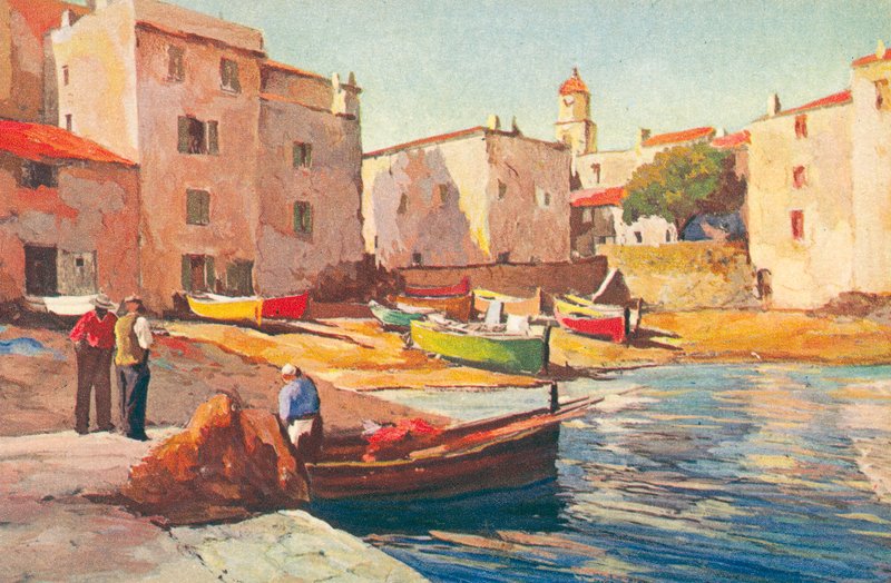 Saint Tropez: Starý rybářský přístav (barevná litografie) od French School