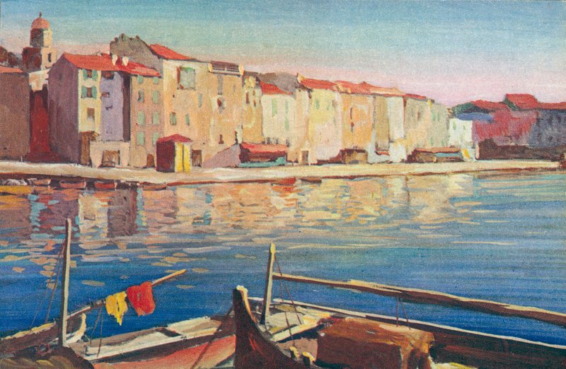 Saint Tropez: Pohled na Quai Suffren (barevná litografie) od French School