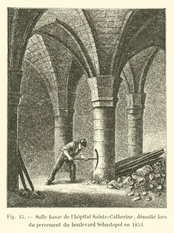 Dolní oddělení nemocnice Sainte-Catherine, zničené při otevření Boulevard Sebastopol v roce 1853 od French School