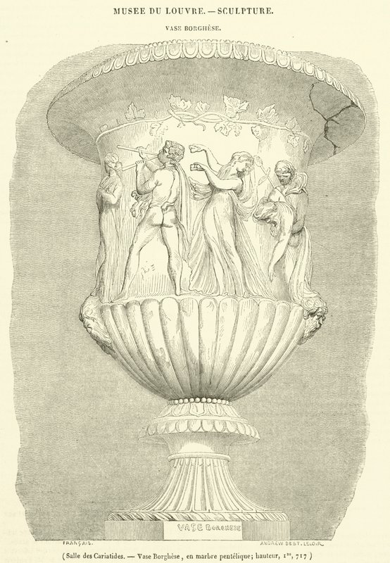 Hall of the Caryatids, Borghese Vase, v pentelském mramoru, výška, Im, 717 (rytina) od French School