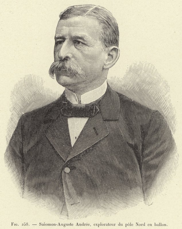 Salomon-Auguste Andree, průzkumník severního pólu v balónu (rytina) od French School