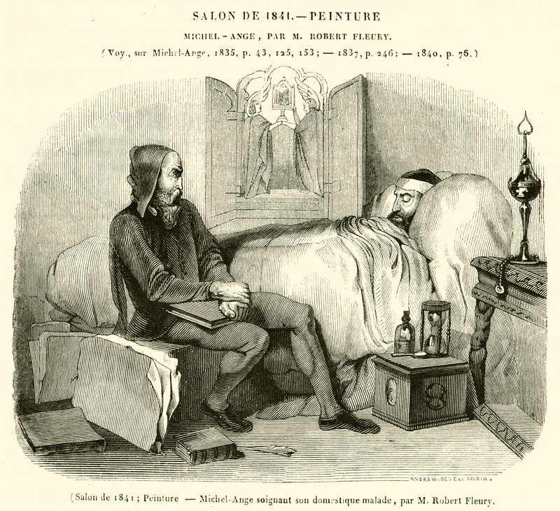 Salon z roku 1841, Malba, Michelangelo pečující o svého nemocného sluhu (rytina) od French School