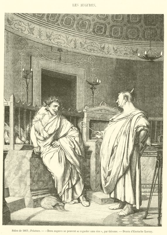 Salon of 1861, Painting, Dva augurové se na sebe nemohou dívat bez smíchu (rytina) od French School
