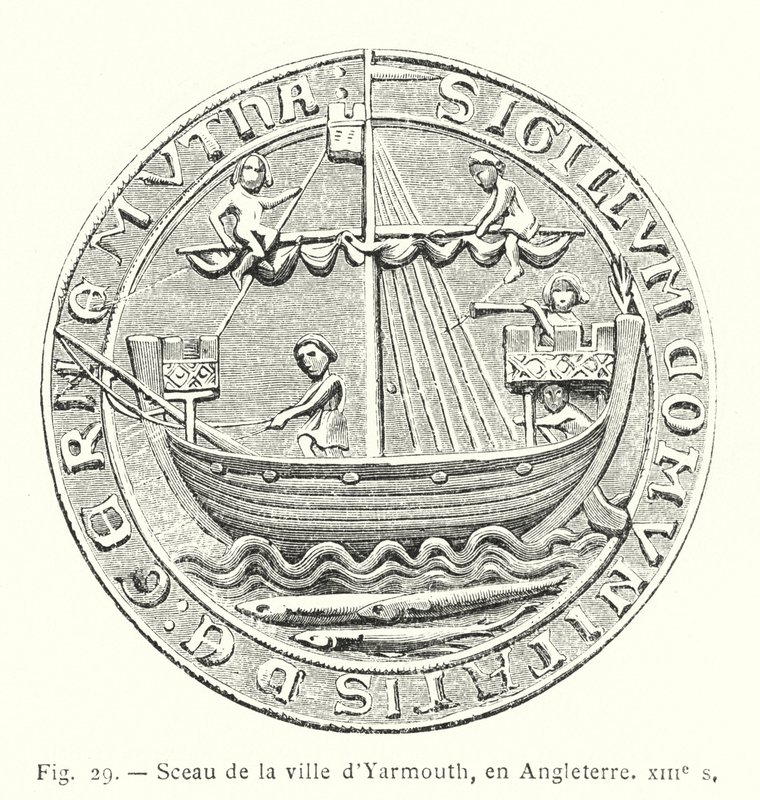 Pečeť města Yarmouth, Anglie, 13. století (rytina) od French School