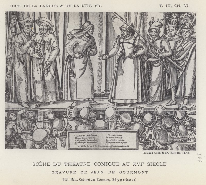 Scéna z komiksového divadla v šestnáctém století (litho) od French School
