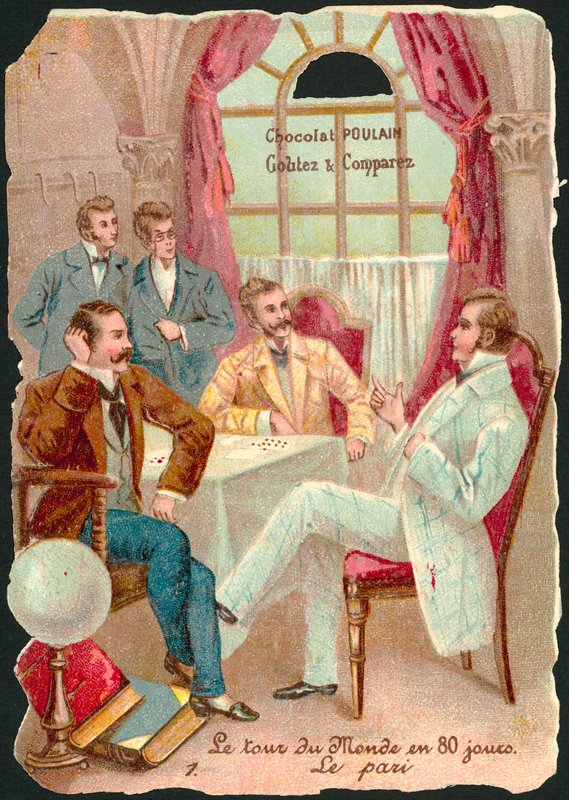 Scéna z Around the World in Eighty Days, Jules Verne (chromolitho) od French School