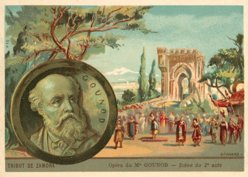 Scéna z opery Charlese Gounoda Le Tribut de Zamora (chromolitho) od French School