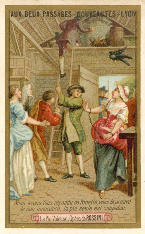 Scéna z la gazza ladra (Zlodějská straka), opera Gioachino Rossini od French School