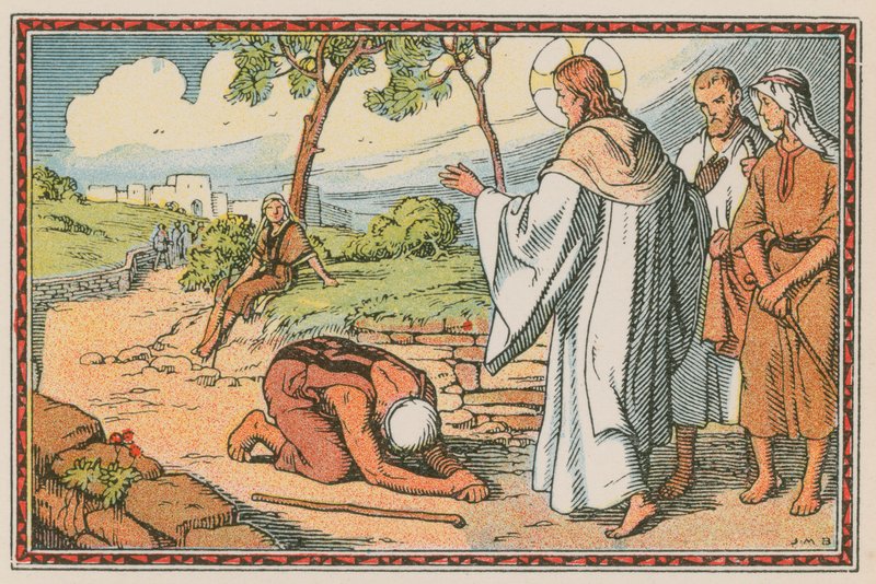 Scéna z Ježíšova života (barevná rytina) od French School