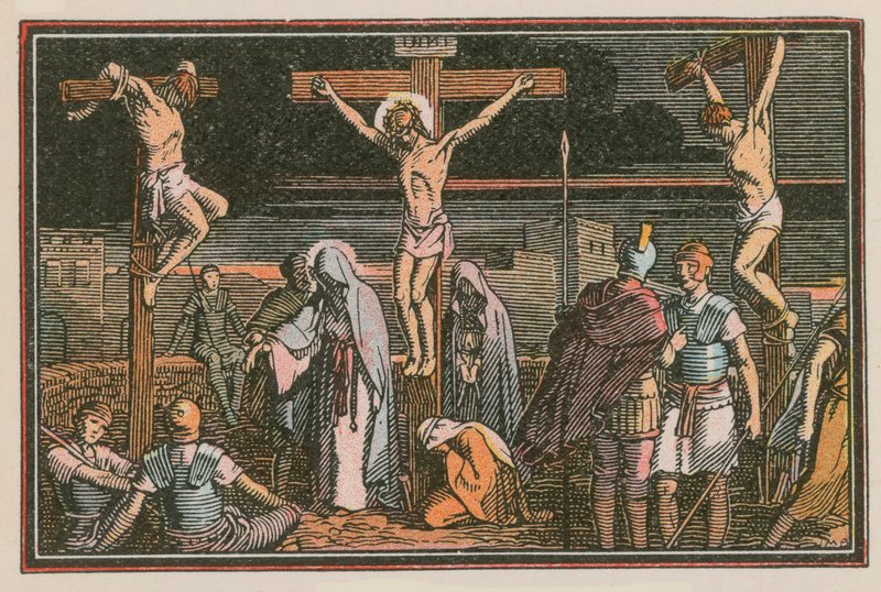 Scéna z Ježíšova života (barevná rytina) od French School