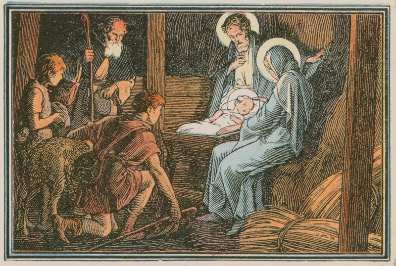 Scéna z Ježíšova života (barevná rytina) od French School