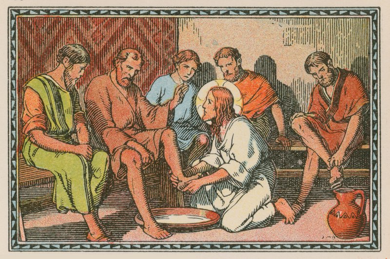 Scéna z Ježíšova života (barevná rytina) od French School