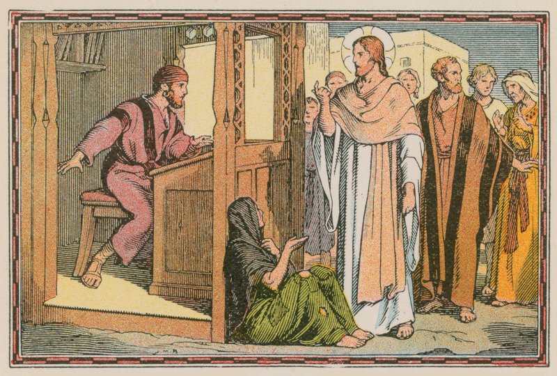 Scéna z Ježíšova života (barevná rytina) od French School