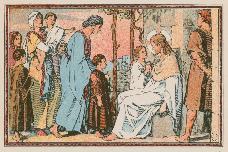 Scéna z Ježíšova života (barevná rytina) od French School
