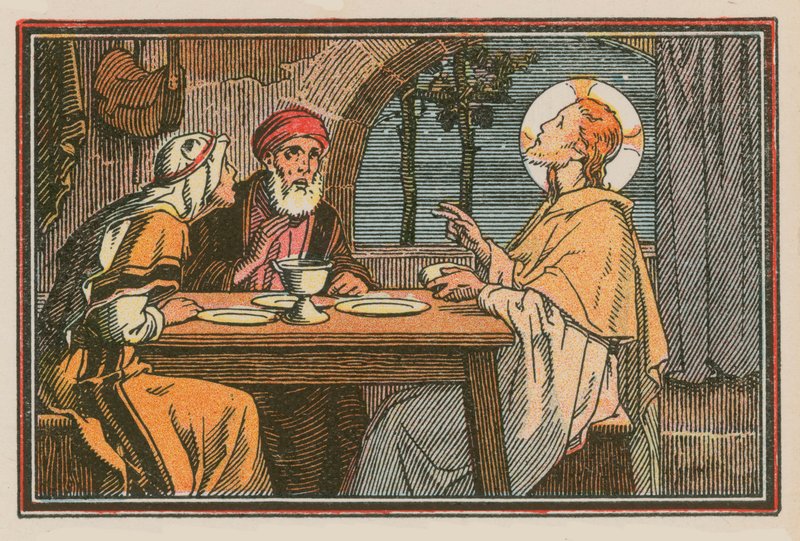 Scéna z Ježíšova života (barevná rytina) od French School