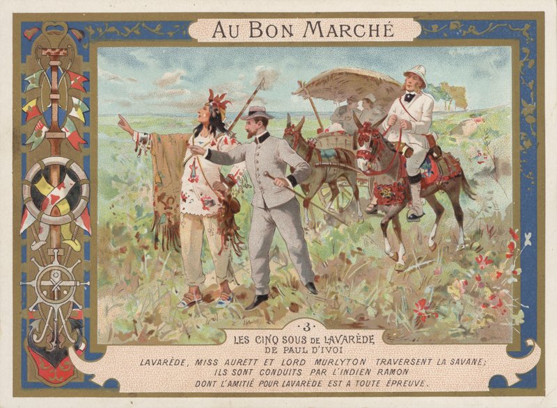 Scéna z románu Les Cinq Sous de Lavarede od Paula Ivoi (chromolitho) od French School