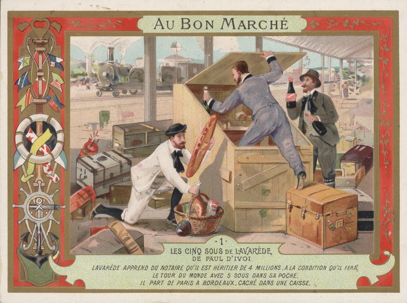 Scéna z románu Les Cinq Sous de Lavarede od Paula Ivoi (chromolitho) od French School