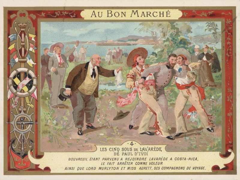 Scéna z románu Les Cinq Sous de Lavarede od Paula Ivoi (chromolitho) od French School