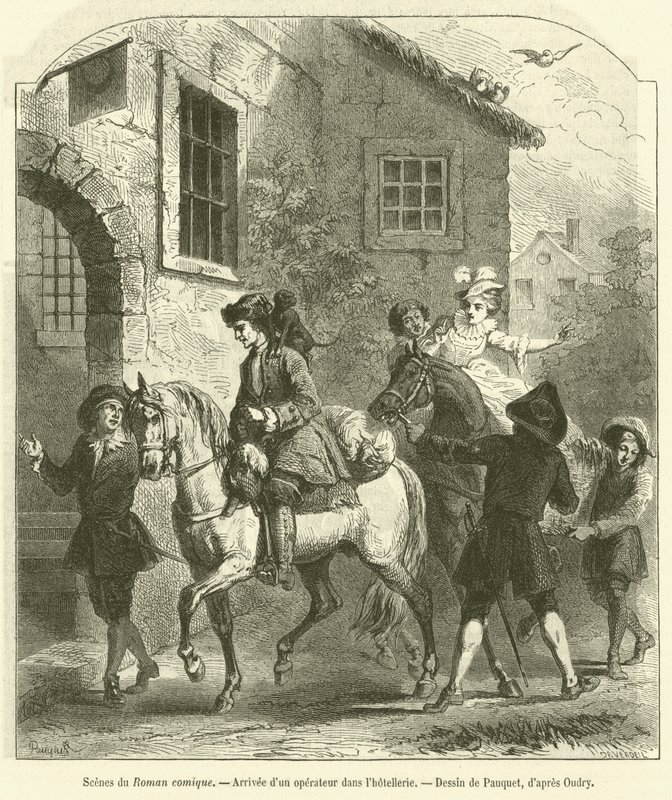 Scény z římského komiksu, Příjezd operátora v hotelnictví (rytina) od French School