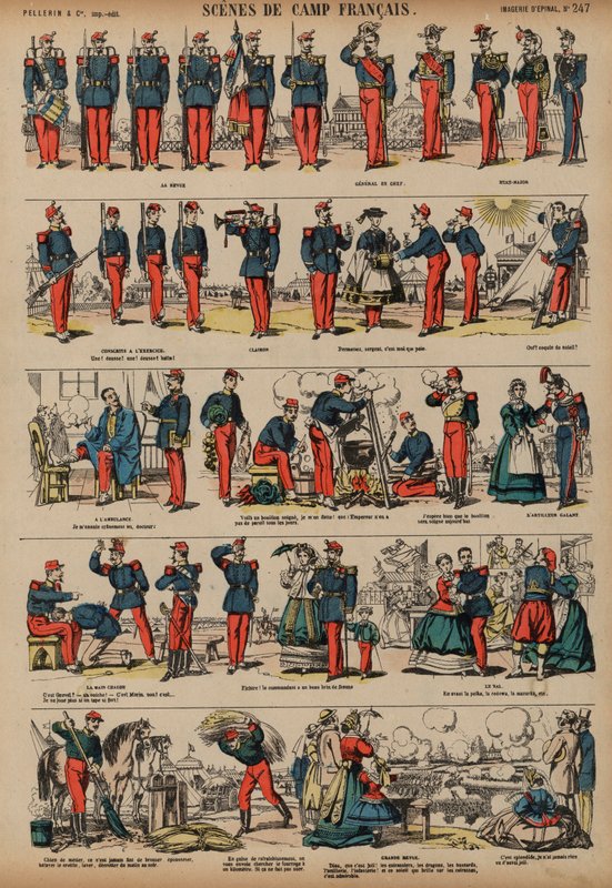 Scény z francouzského armádního tábora (barevná rytina) od French School