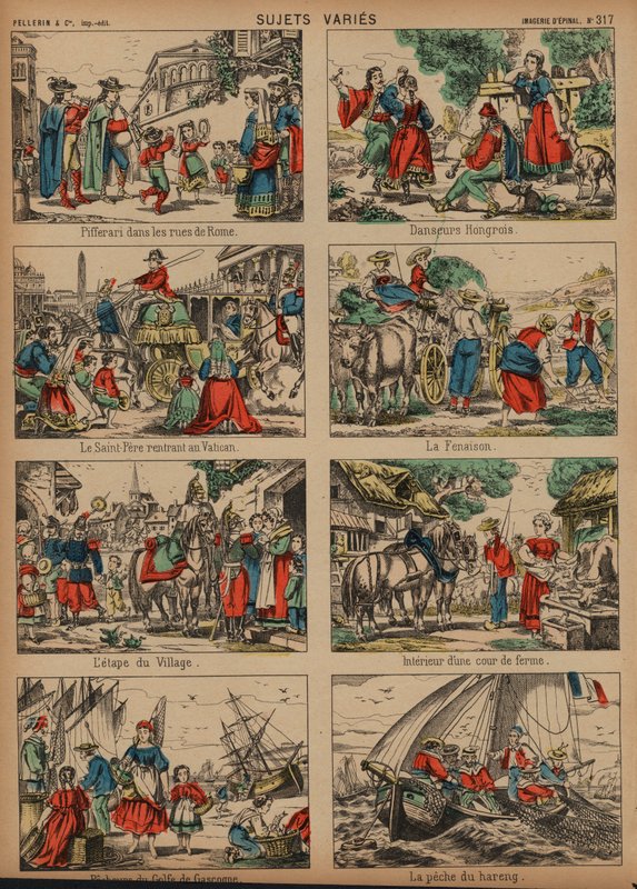Scény z celé Evropy (barevná rytina) od French School