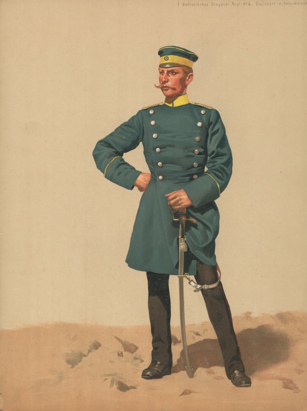 Silesian Dragoons Regt No 4, poručík v provizorním plášti od French School