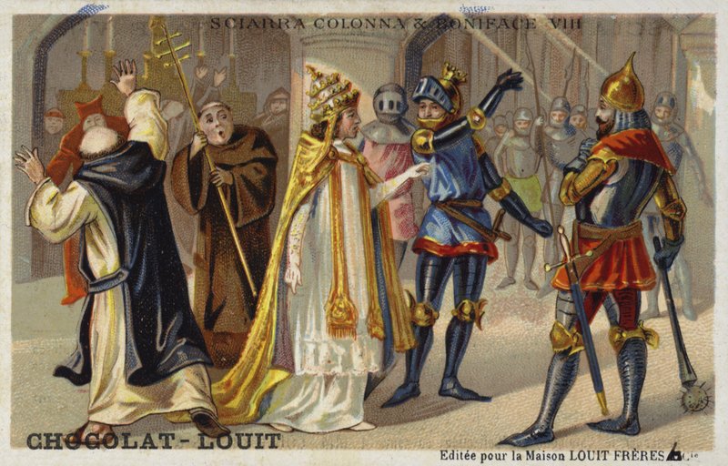 Sciarra Colonna fackovala papeže Bonifáce VIII. přes obličej, 1303 od French School