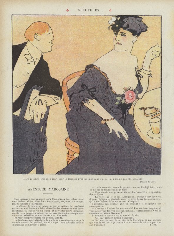Skrupule. Ilustrace pro Le Rire (barevné lito) od French School
